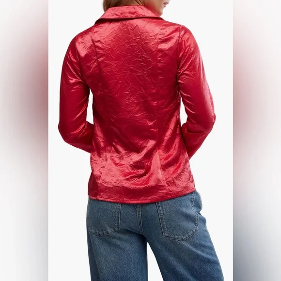 Free People Star Eyes Crinkle Red Top in Small NWOT - Picture 3 of 10